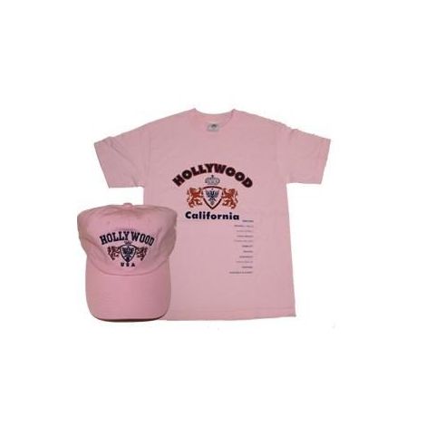 Hollywood California Pink combo T-shirt and cap