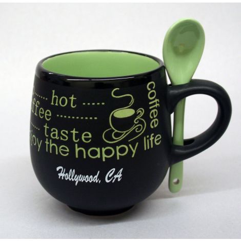  Hollywood black and green mug with spoon