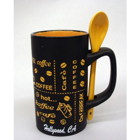  Hollywood black and yellow latte mug with spoon