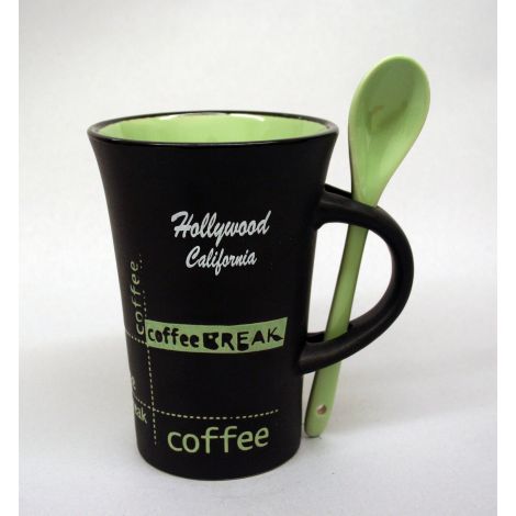  Hollywood black and green latte mug with spoon